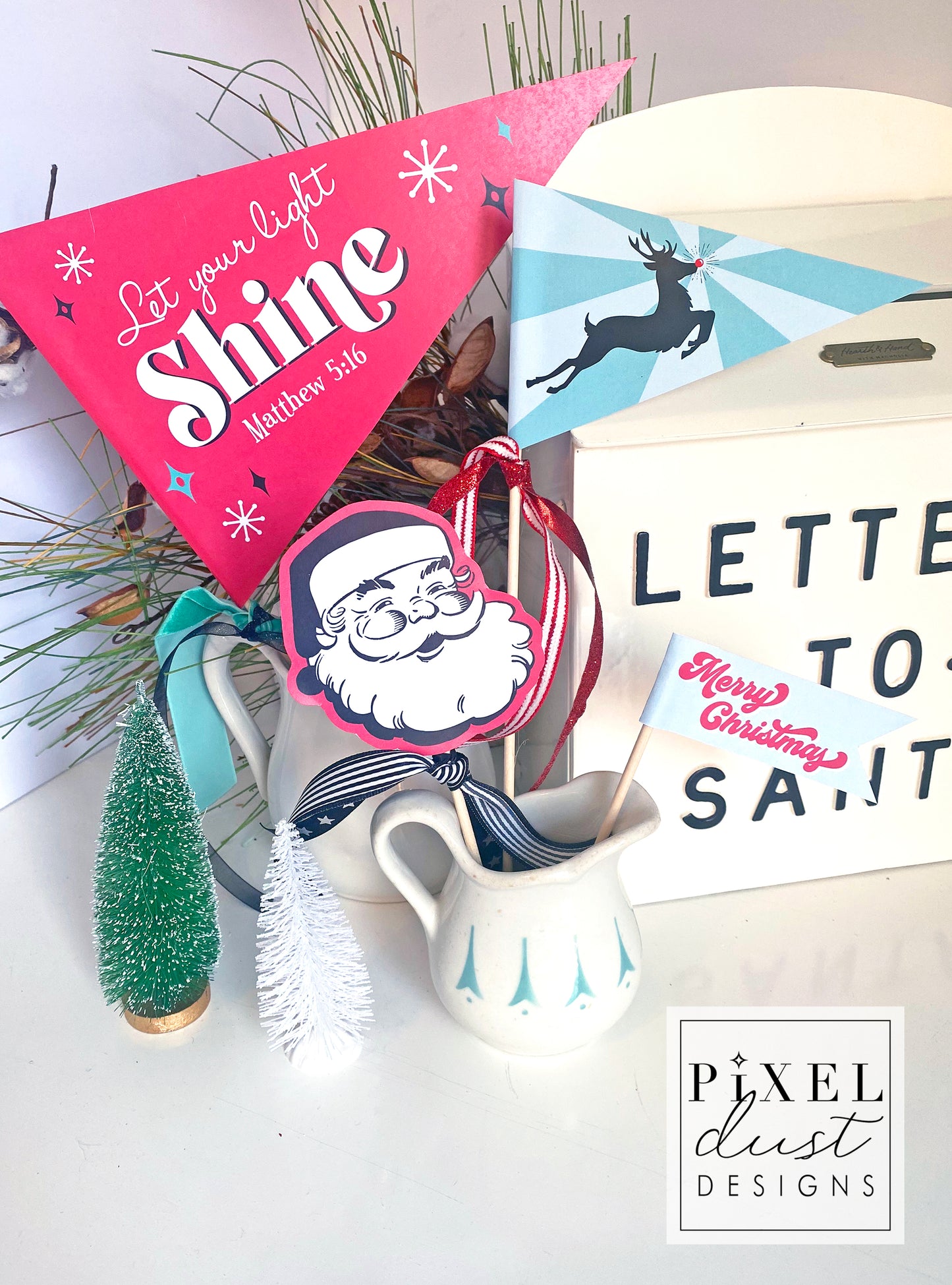 Rudolph, Let Your Light Shine Christmas Pennant Flag Set