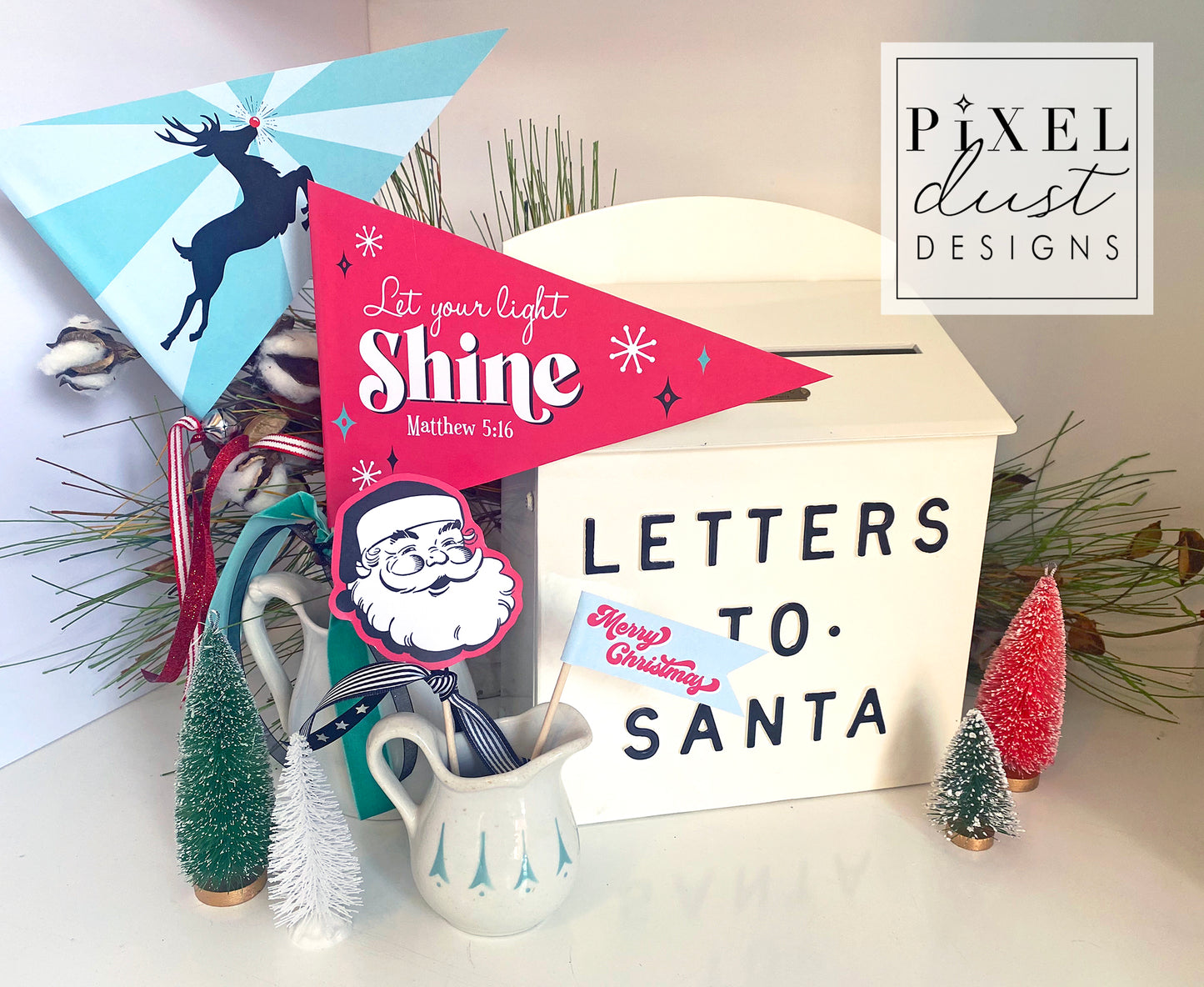 Rudolph, Let Your Light Shine Christmas Pennant Flag Set