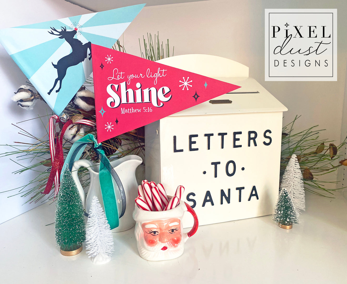 Rudolph, Let Your Light Shine Christmas Pennant Flag Set