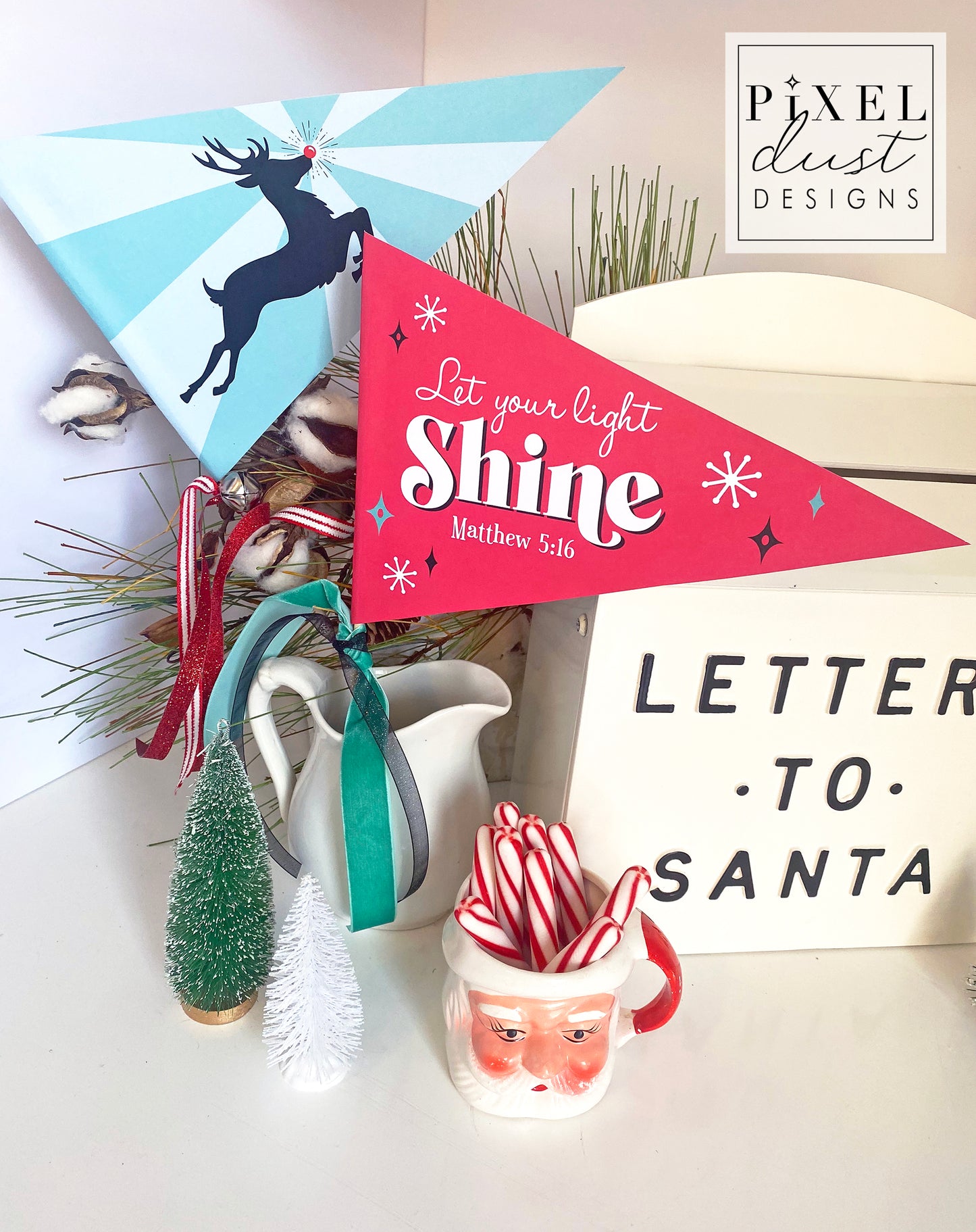 Rudolph, Let Your Light Shine Christmas Pennant Flag Set