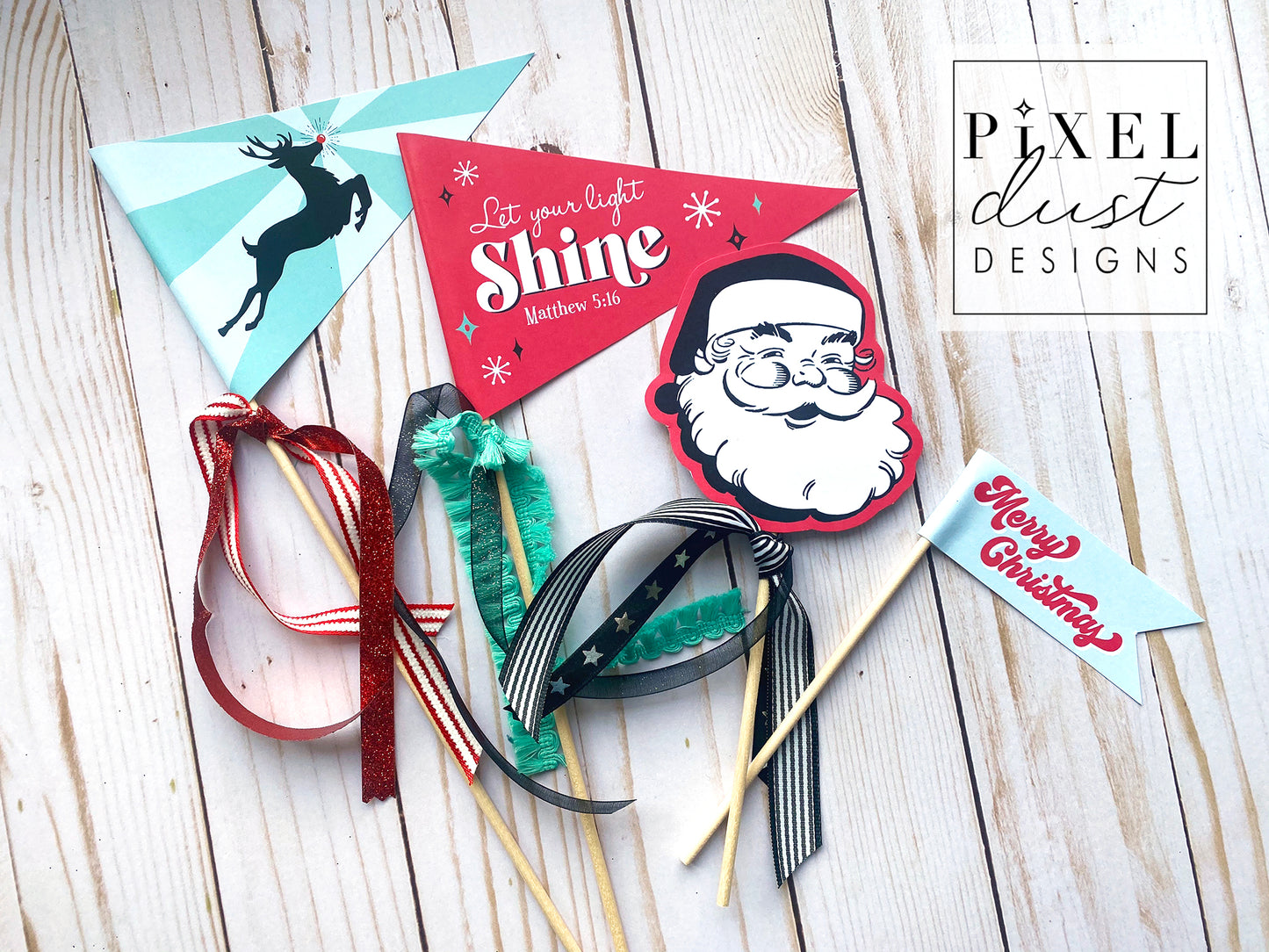 Rudolph, Let Your Light Shine Christmas Pennant Flag Set