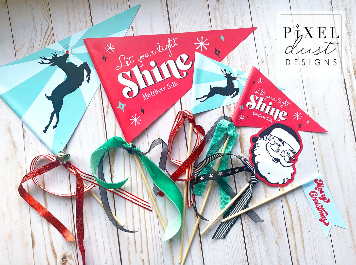 Rudolph, Let Your Light Shine Christmas Pennant Flag Set