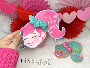 Scrunchie Ponytail Girl Valentines, Printable File, Valentine's Day Card
