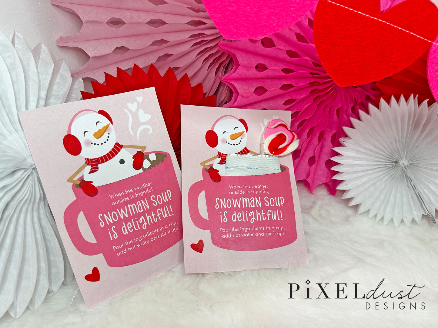 Snowman Soup Printable Valentine Card, Hot Cocoa Classroom Valentines