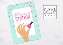 Load image into Gallery viewer, Spa Birthday Party Printable Manicure, Pedicure and Facial Station Signs

