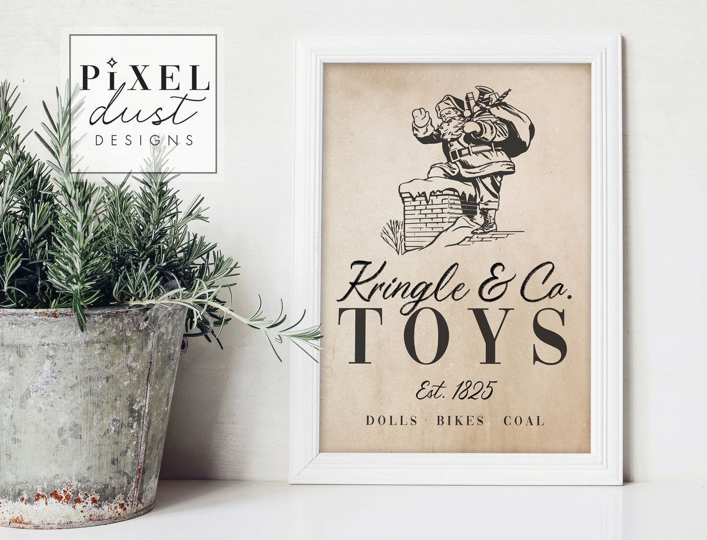 Kringle & Co. Toys Printable Sign File, Vintage Christmas Santa Claus Sign