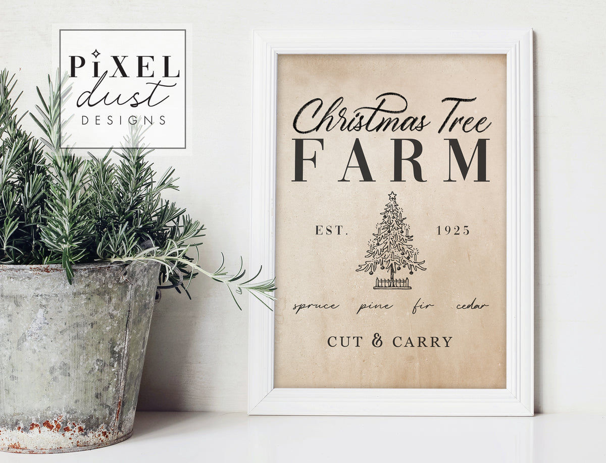 Christmas Tree Farm Printable Sign File, Vintage Christmas Home Decor