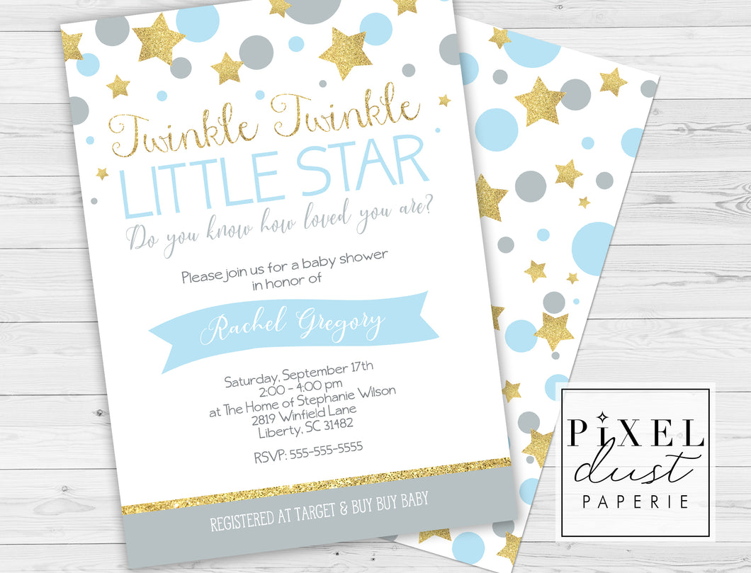 Twinkle, Twinkle Little Star Printable Blue Baby Shower Invitation File