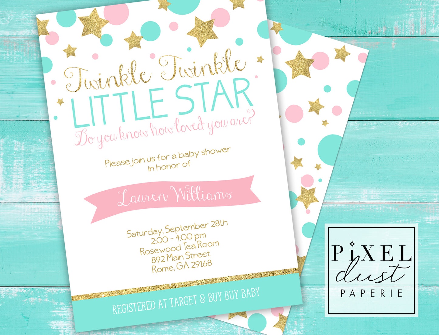 Twinkle, Twinkle Little Star Printable Pink Baby Shower Invitation File