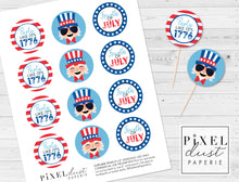 Load image into Gallery viewer, 4th of July Uncle Sam Printable Red, White &amp; Blue Cupcake Toppers / Picks
