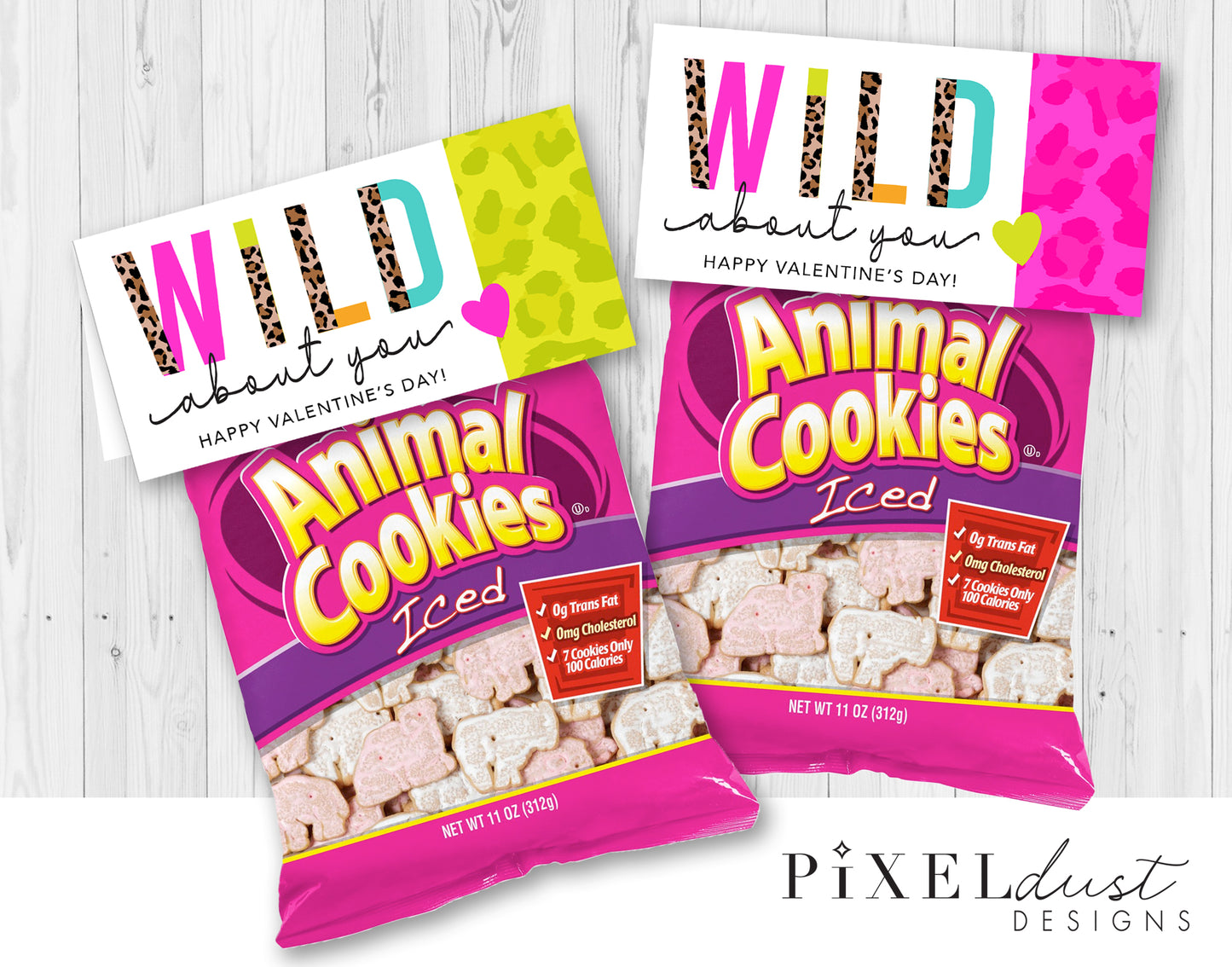 "WILD About You" Neon Leopard Print Valentine Treat Bag Toppers