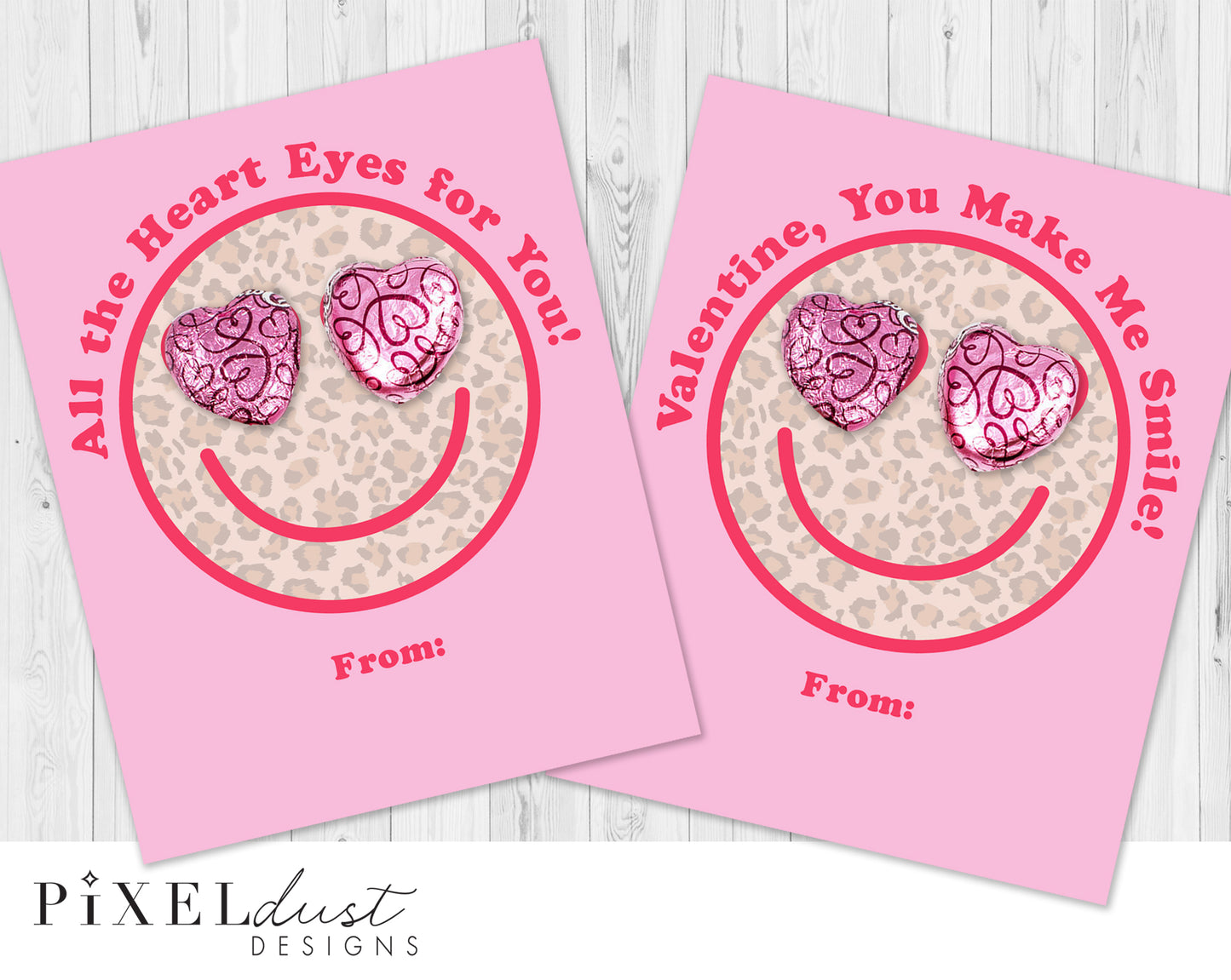 Leopard Print Heart-Eye Smiley Face Emoji Valentine Cards