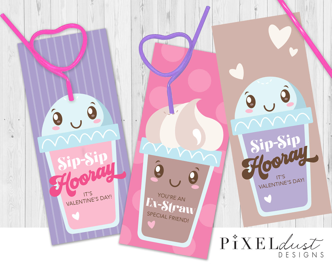 Silly Straw, Milkshake Printable Valentine Cards