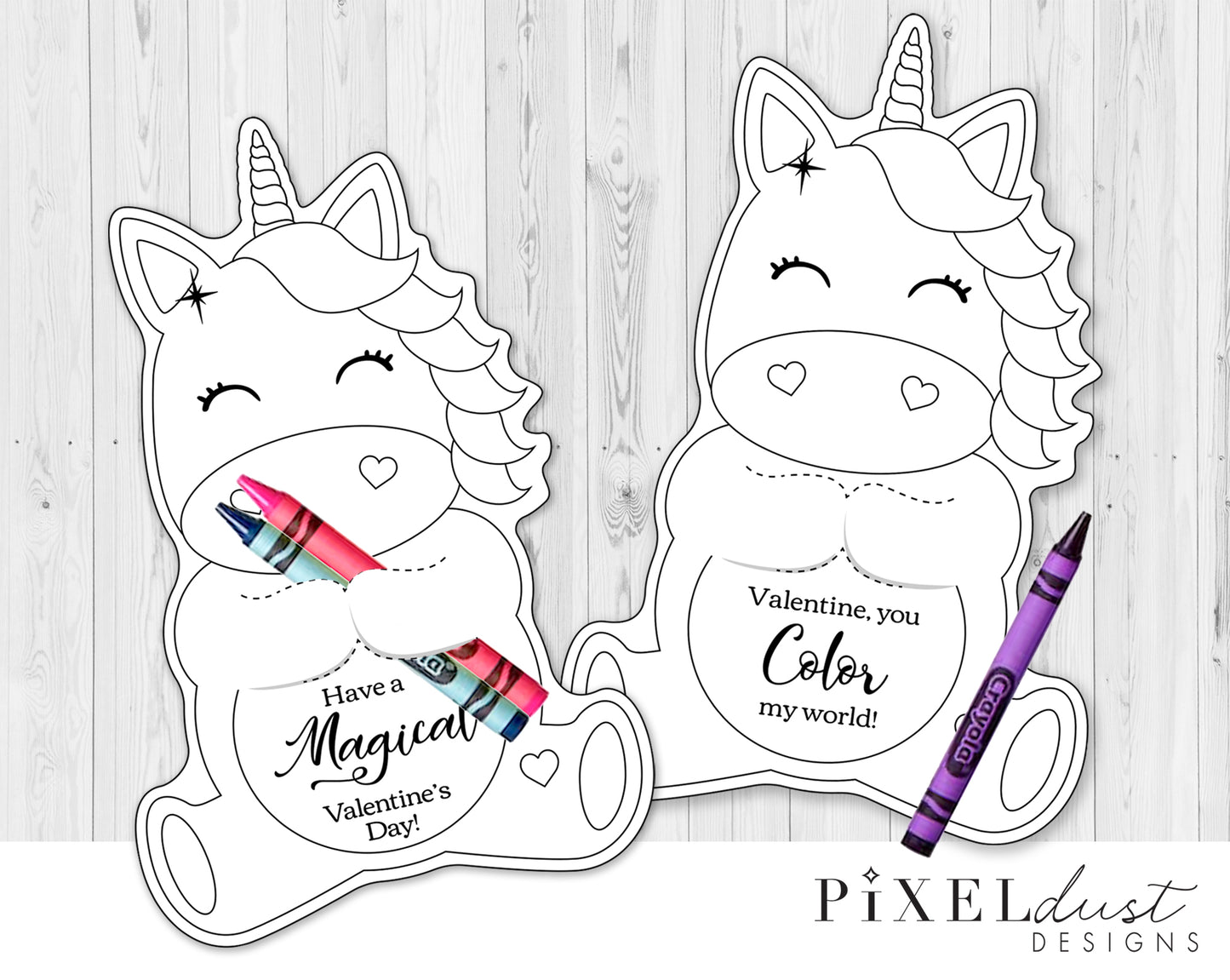 Unicorn Printable Valentine Treat Holder Coloring Cards