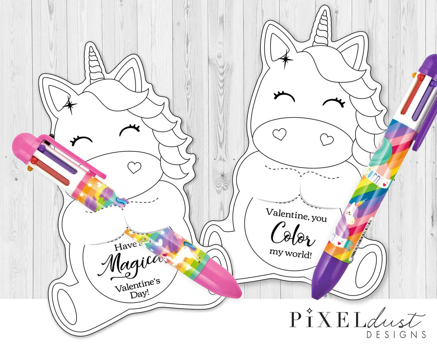 Unicorn Printable Valentine Treat Holder Coloring Cards
