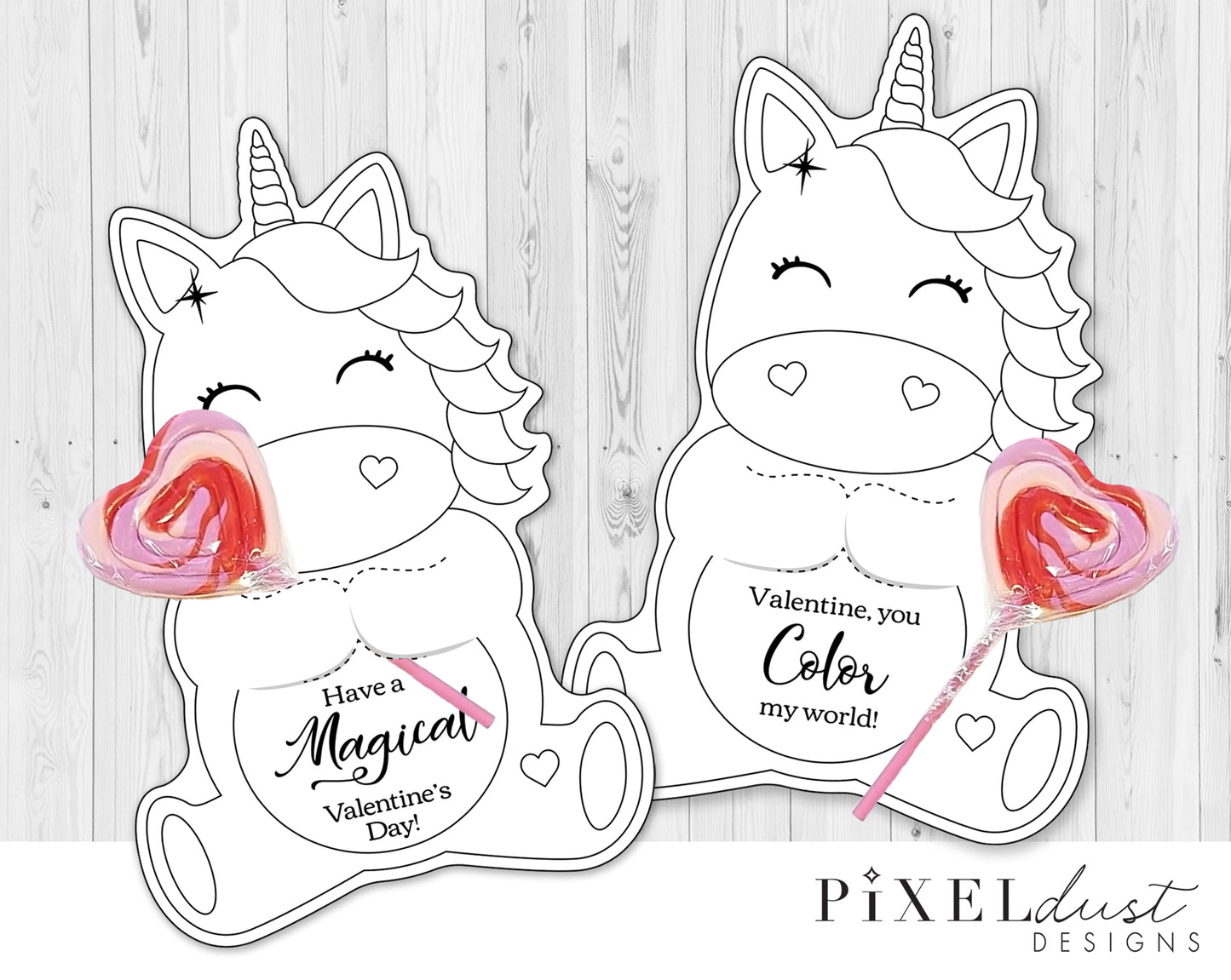 Unicorn Printable Valentine Treat Holder Coloring Cards