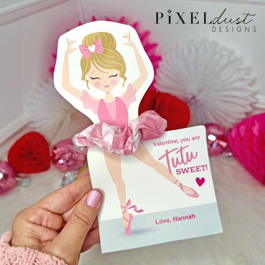 Ballerina Scrunchie Valentines, Printable File Valentine's Day Card