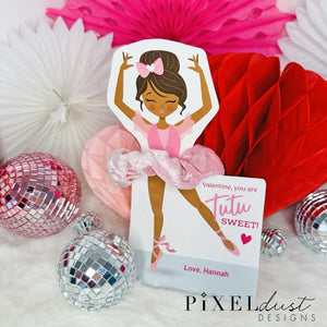 Ballerina Scrunchie Valentines, Printable File Valentine's Day Card