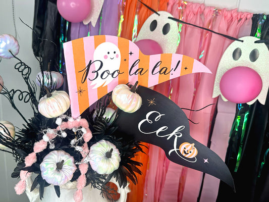 Boo La La Halloween Party Decor Set, Printable Flags, Picks and Signs