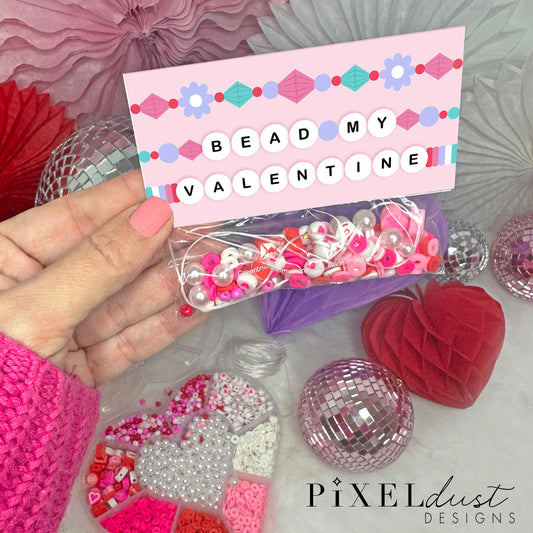 Beaded Bracelet Printable Valentine Bag Topper, Bead Bracelet Kit Valentines