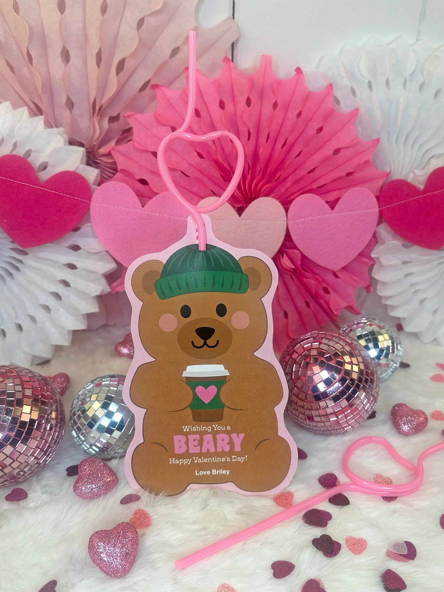 Bearista Coffee Cup Silly Straw Printable Valentines