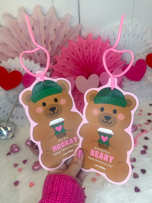 Bearista Coffee Cup Silly Straw Printable Valentines