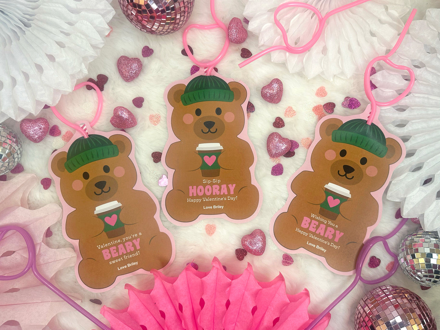 Bearista Coffee Cup Silly Straw Printable Valentines