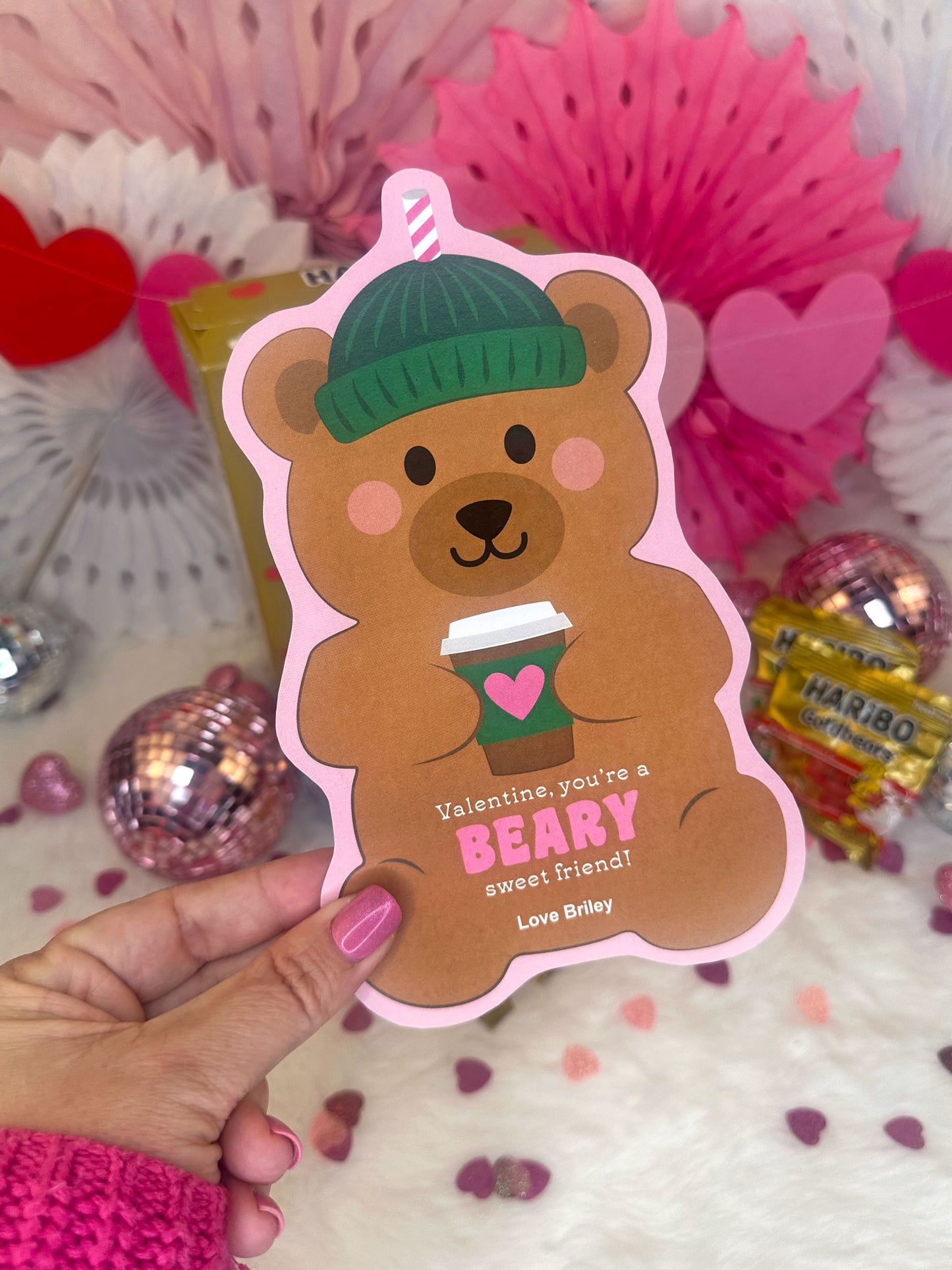Bearista Coffee Cup Silly Straw Printable Valentines