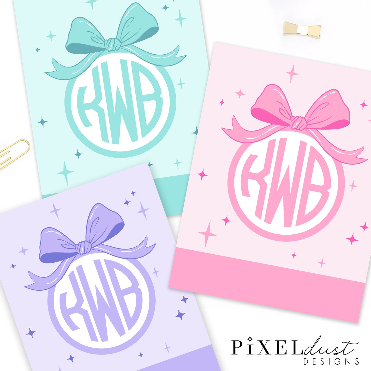 Preppy Bow Monogram Personalized Binder Cover Set