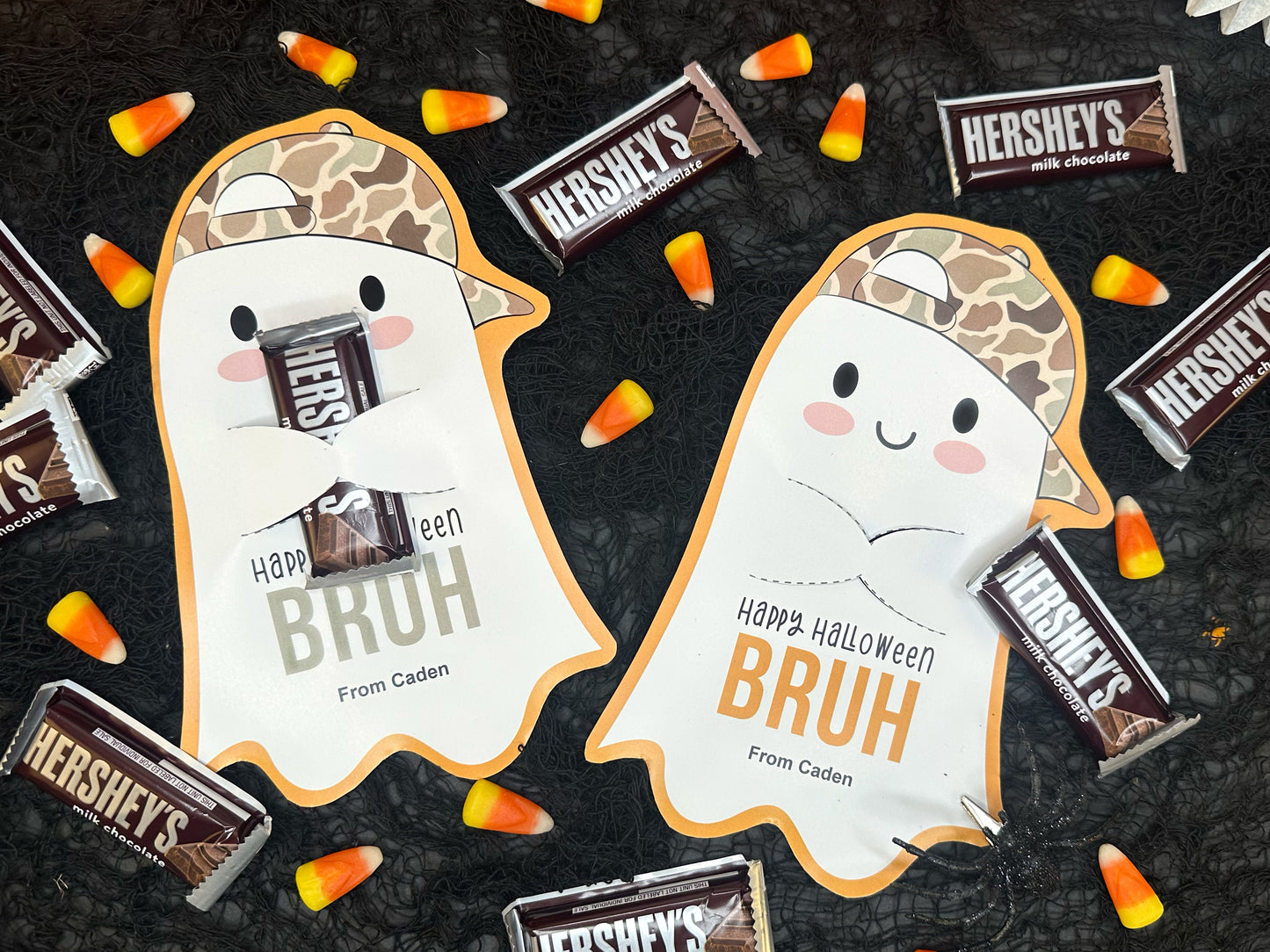 Camo Hat Ghost Printable Halloween Treat Cards for Kids