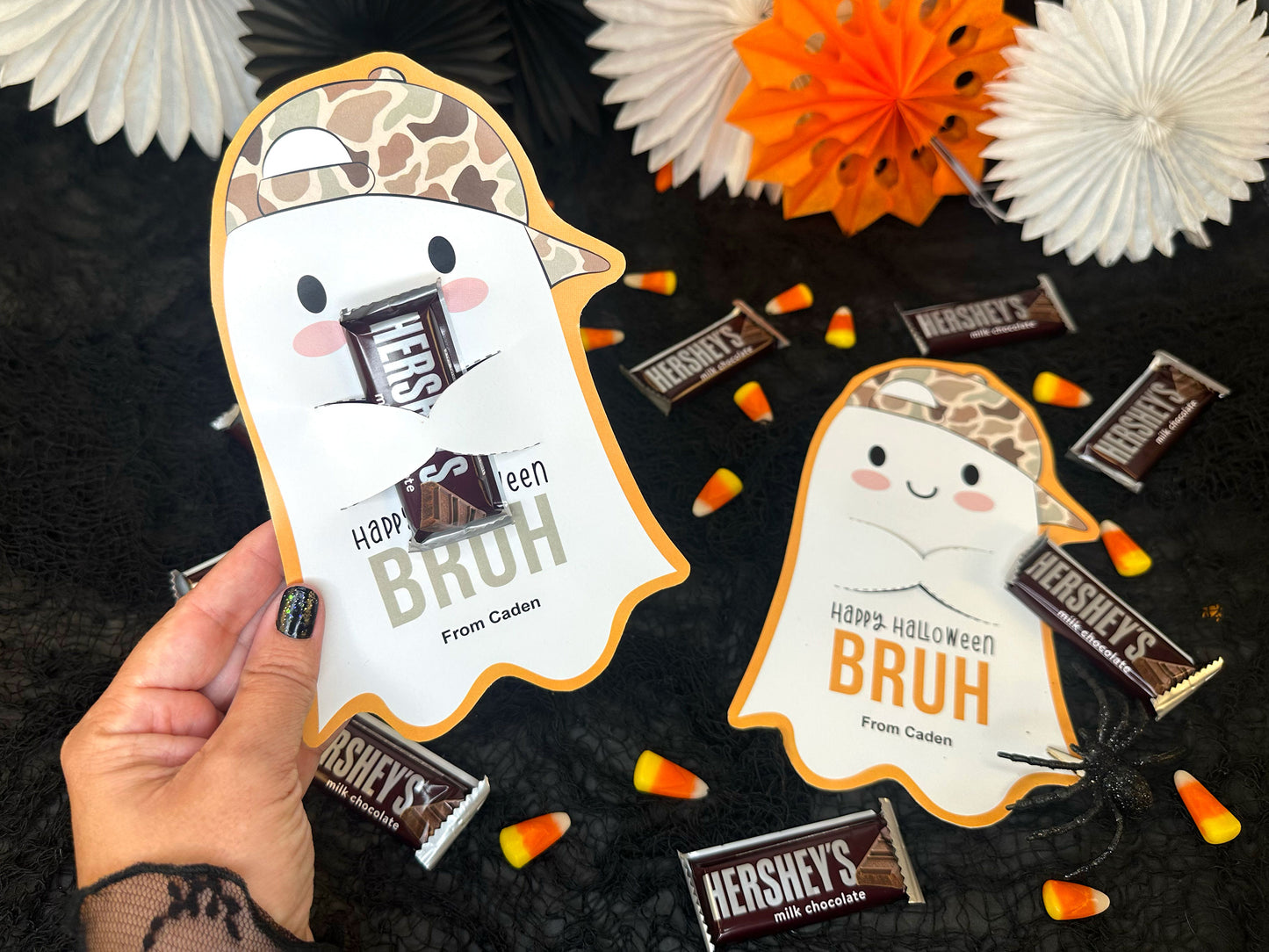 Camo Hat Ghost Printable Halloween Treat Cards for Kids