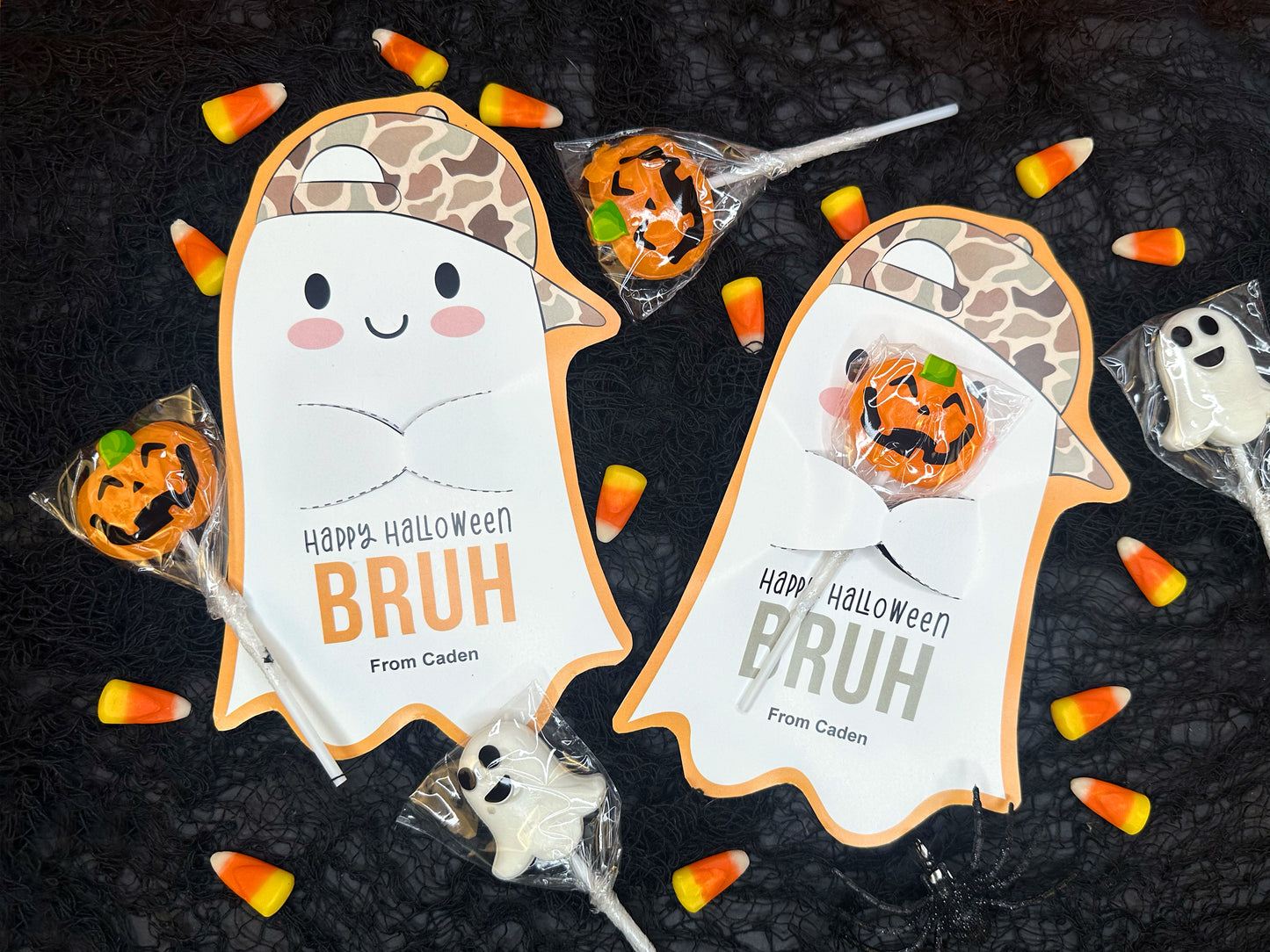 Camo Hat Ghost Printable Halloween Treat Cards for Kids