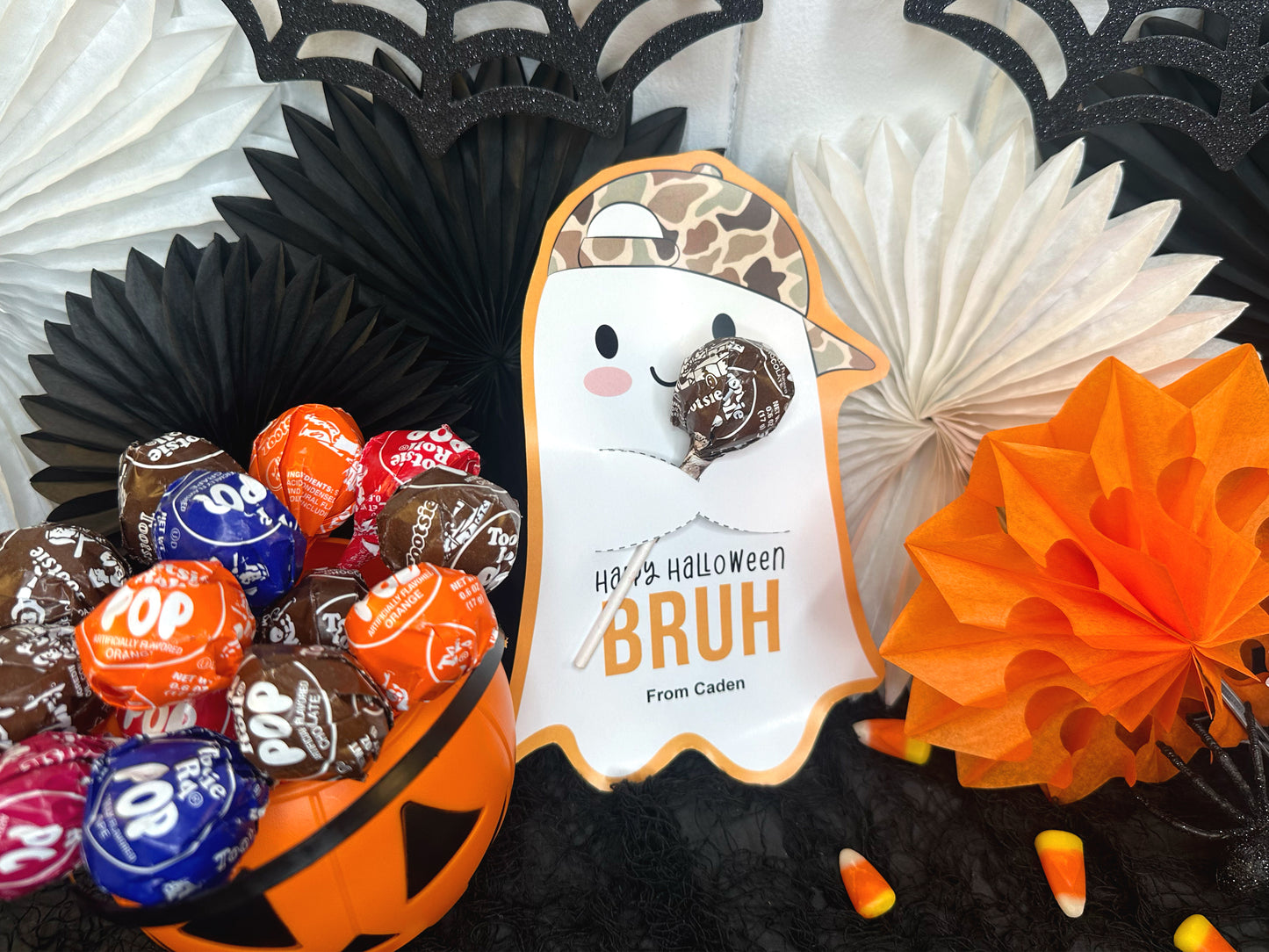 Camo Hat Ghost Printable Halloween Treat Cards for Kids