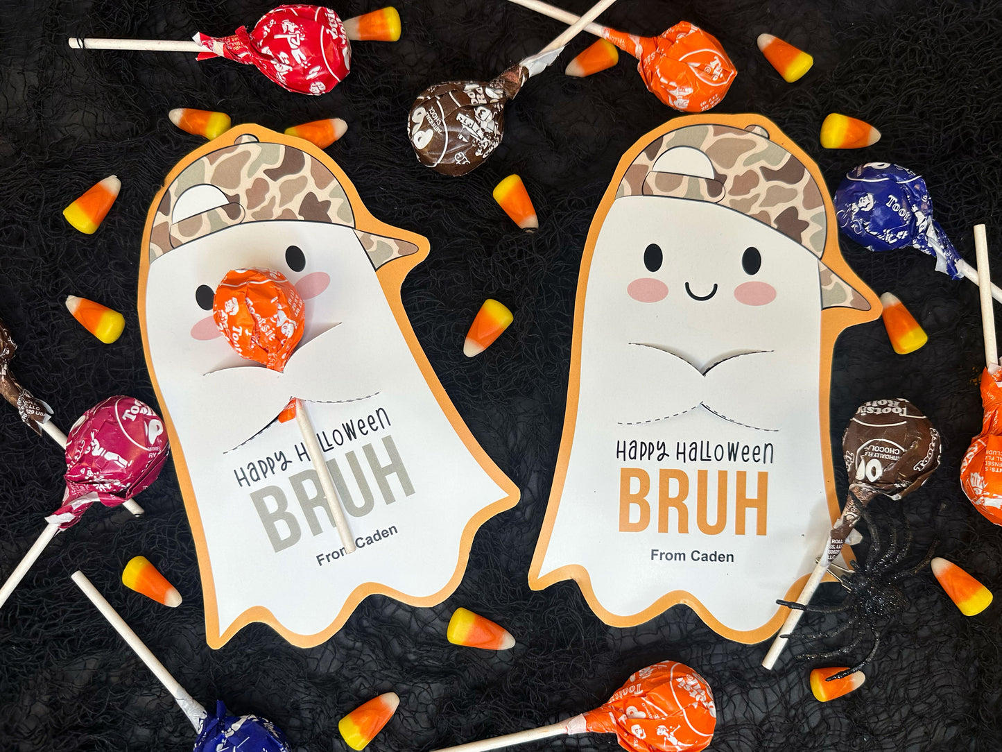 Camo Hat Ghost Printable Halloween Treat Cards for Kids