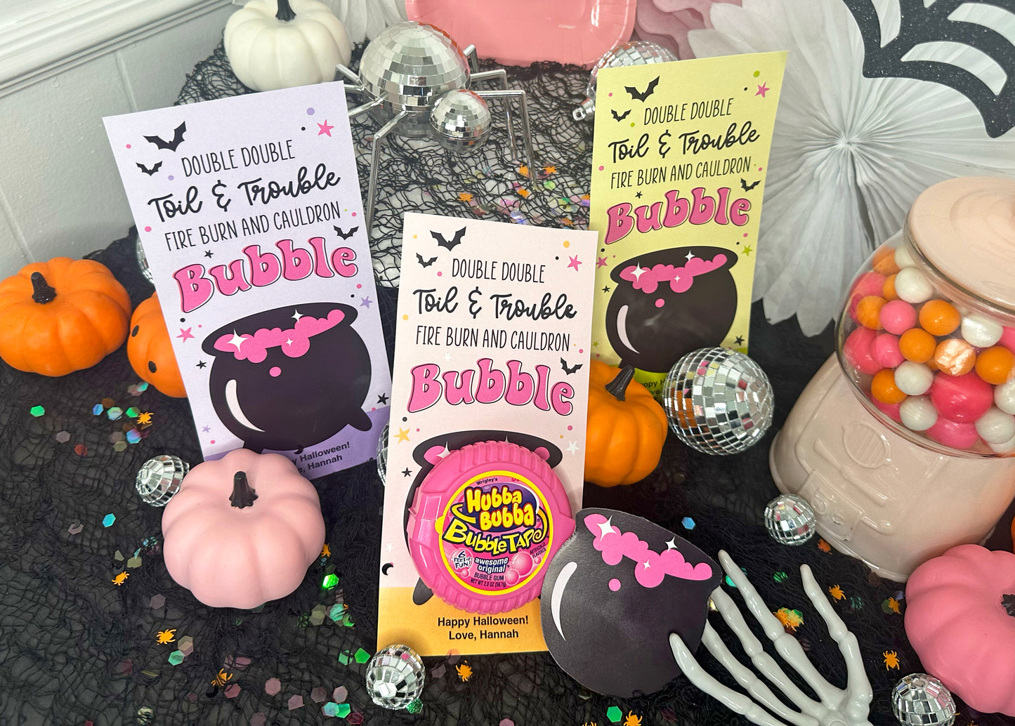 Bubble Tape, Double Double Toil & Trouble Witch Cauldron Printable Halloween Cards