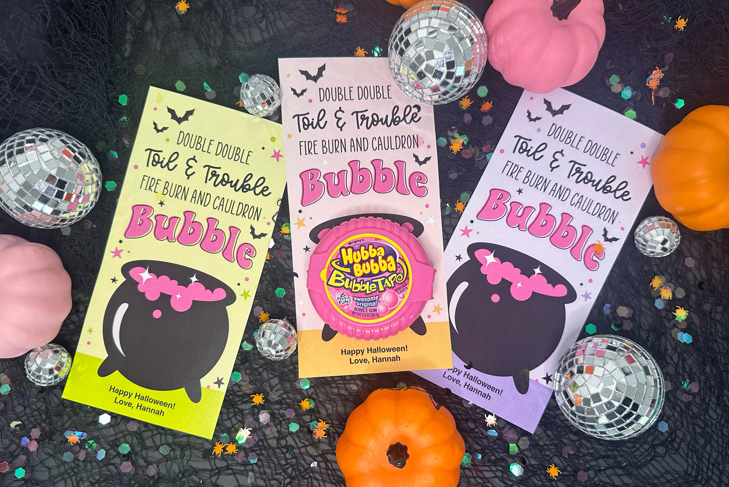 Bubble Tape, Double Double Toil & Trouble Witch Cauldron Printable Halloween Cards