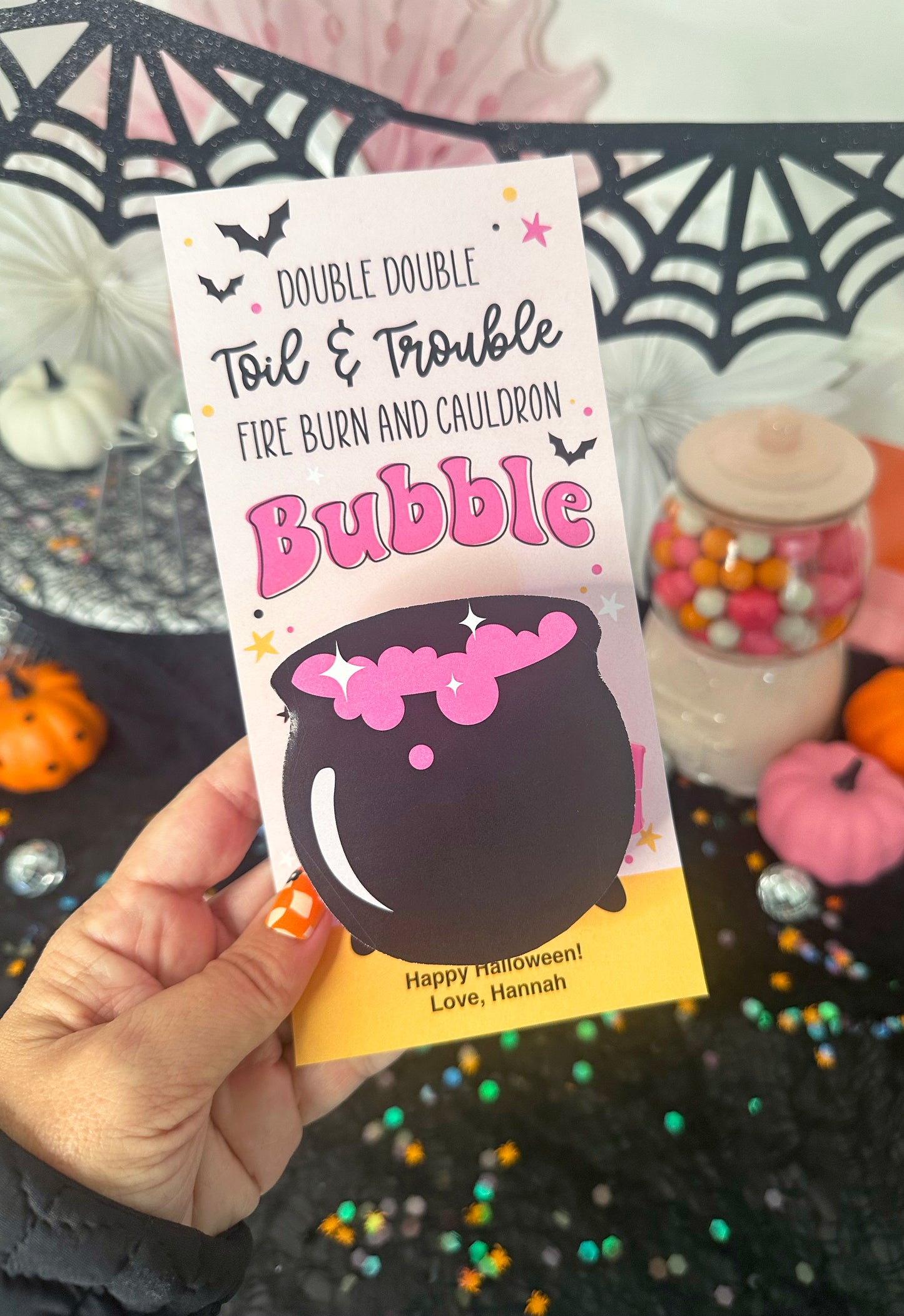 Bubble Tape, Double Double Toil & Trouble Witch Cauldron Printable Halloween Cards