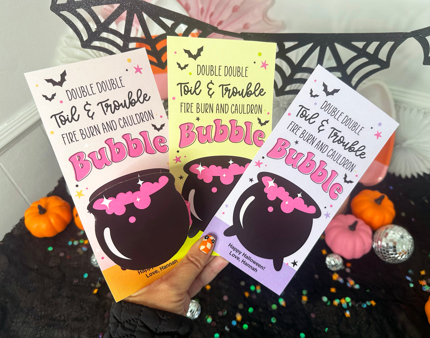 Bubble Tape, Double Double Toil & Trouble Witch Cauldron Printable Halloween Cards