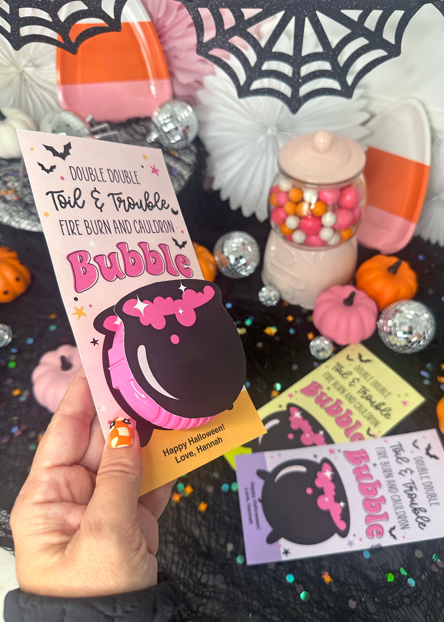 Bubble Tape, Double Double Toil & Trouble Witch Cauldron Printable Halloween Cards