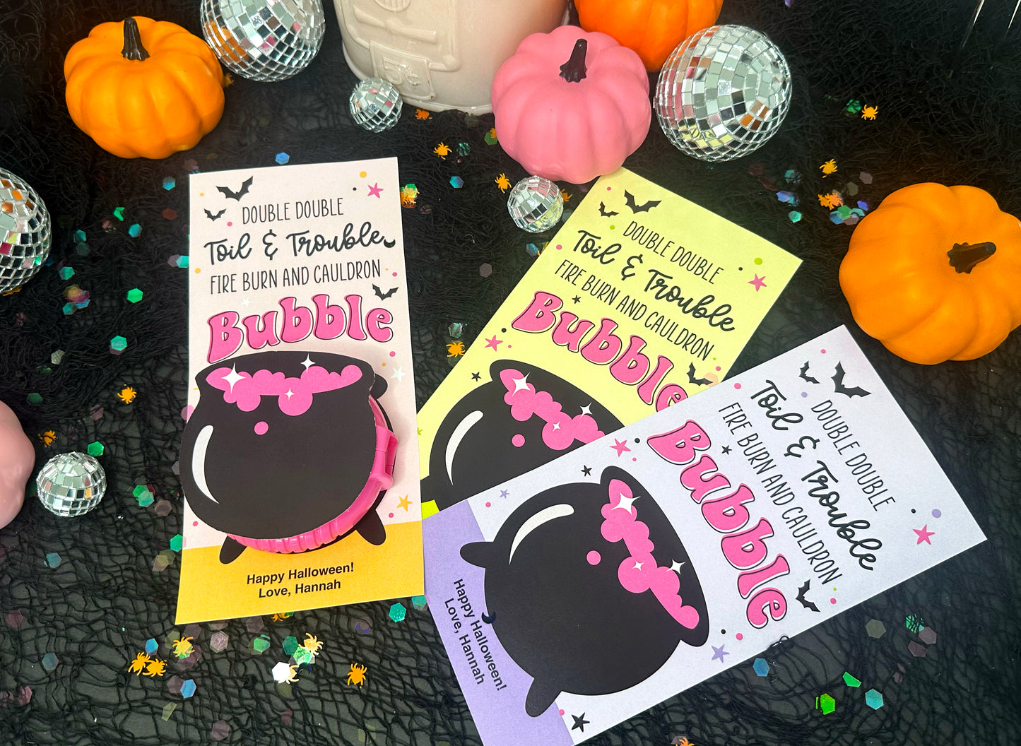 Bubble Tape, Double Double Toil & Trouble Witch Cauldron Printable Halloween Cards