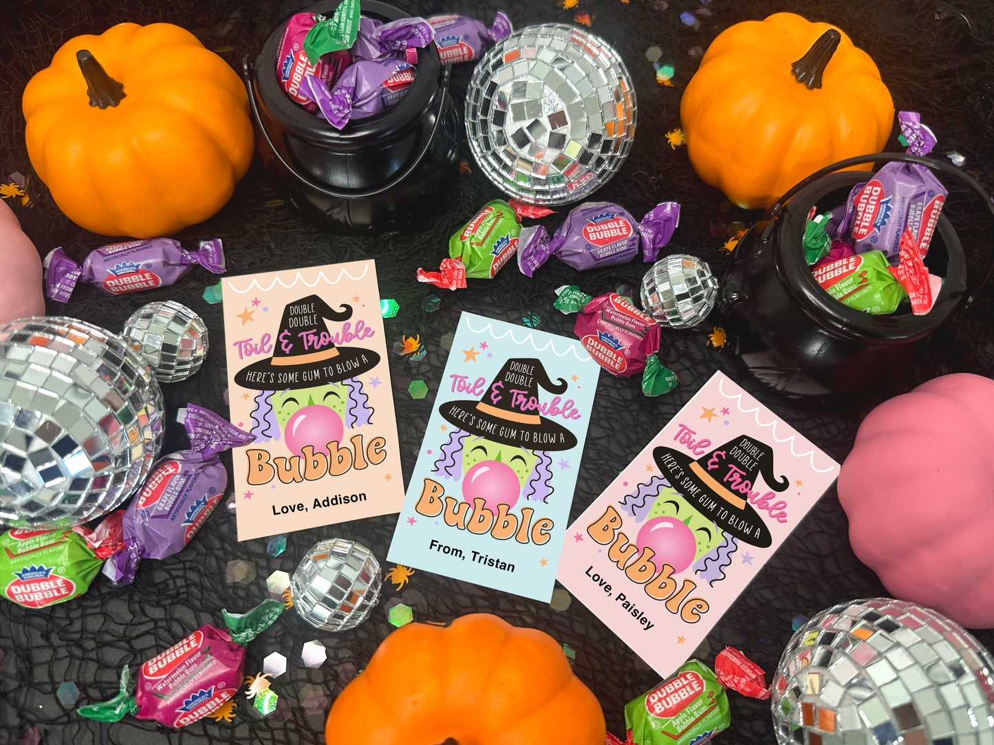 Bubblegum Witch Double Double Toil & Trouble Halloween Gift Tag