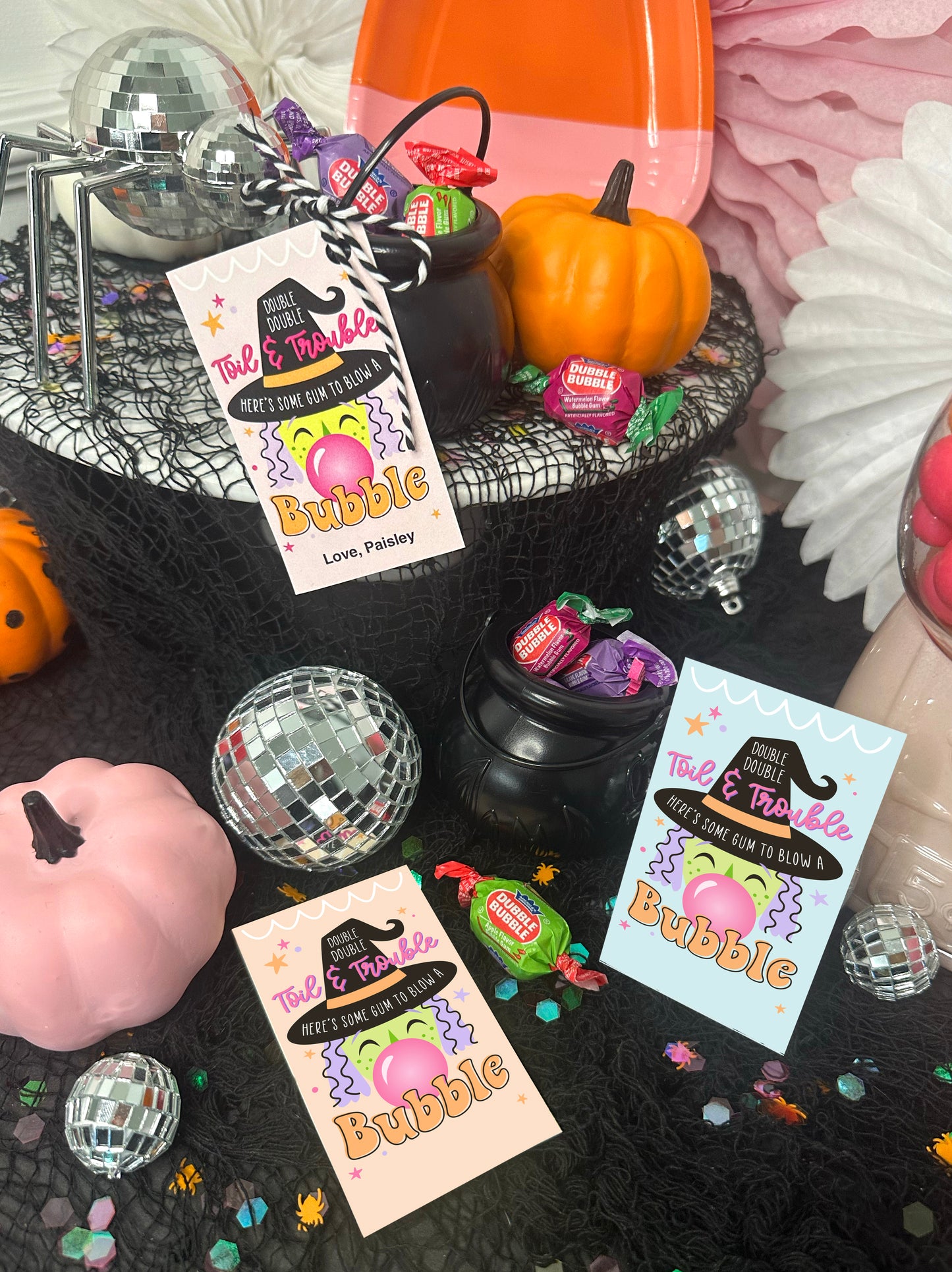 Bubblegum Witch Double Double Toil & Trouble Halloween Gift Tag