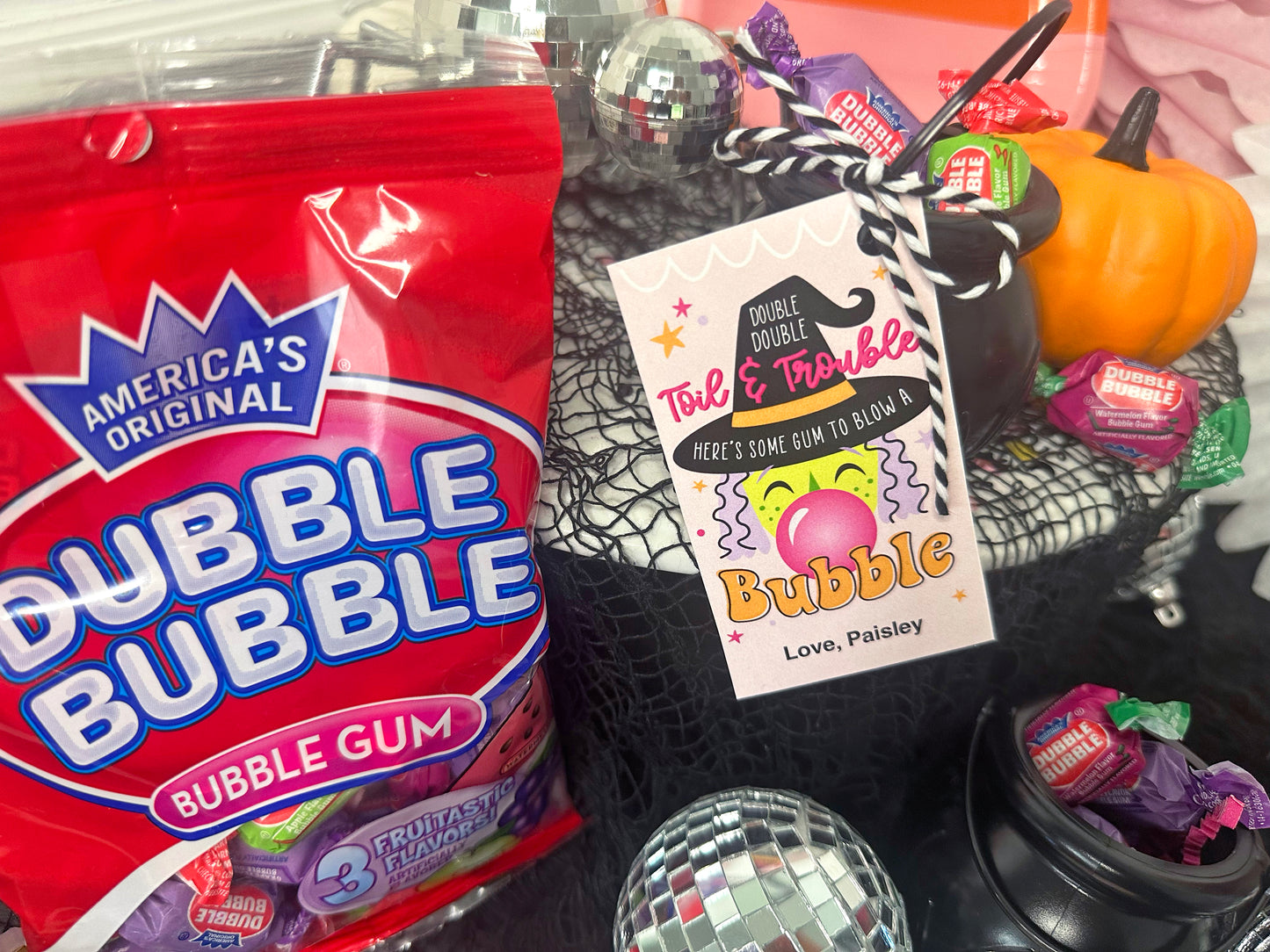 Bubblegum Witch Double Double Toil & Trouble Halloween Gift Tag