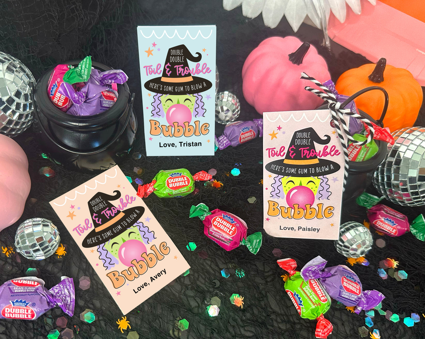 Bubblegum Witch Double Double Toil & Trouble Halloween Gift Tag