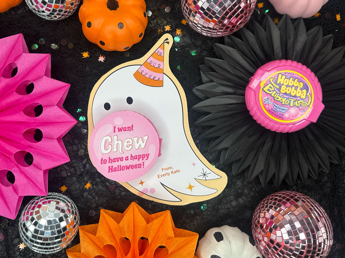 Bubble Tape Bubblegum Ghost Printable Halloween Treat Card for Kids