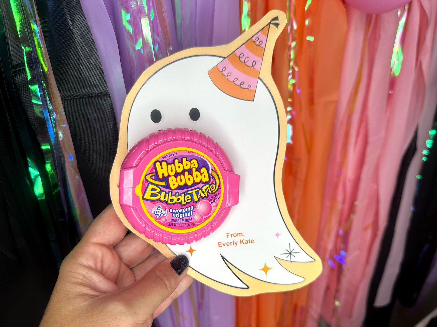 Bubble Tape Bubblegum Ghost Printable Halloween Treat Card for Kids