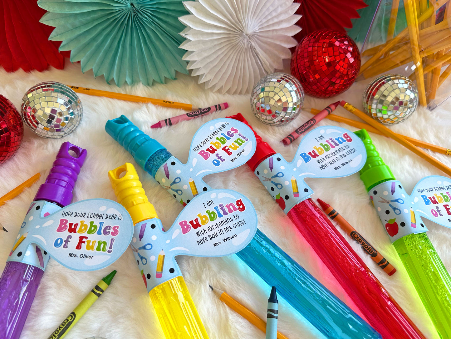 Printable First Day of School Bubble Wand Tags, Back to School Bubbles of Fun Tags