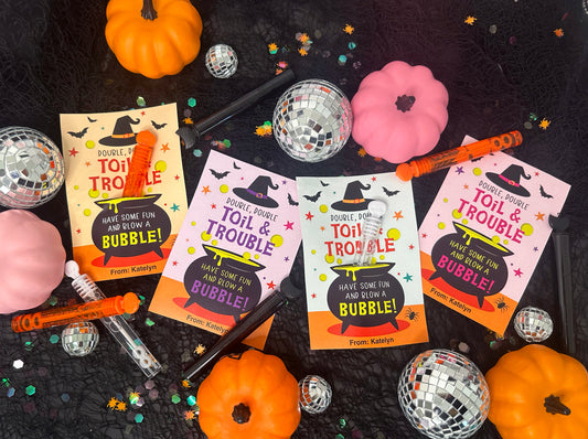 Double Double Toil and Trouble Bubbles Halloween Treat Cards and Tags