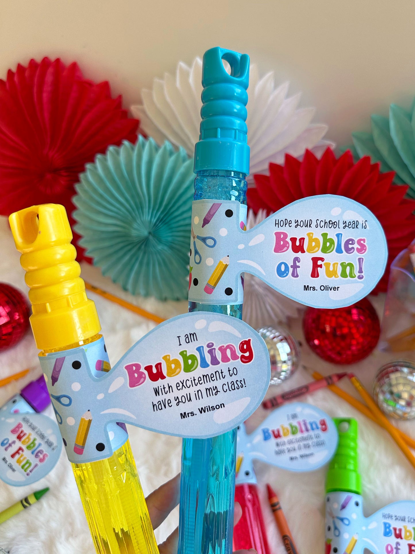 Printable First Day of School Bubble Wand Tags, Back to School Bubbles of Fun Tags