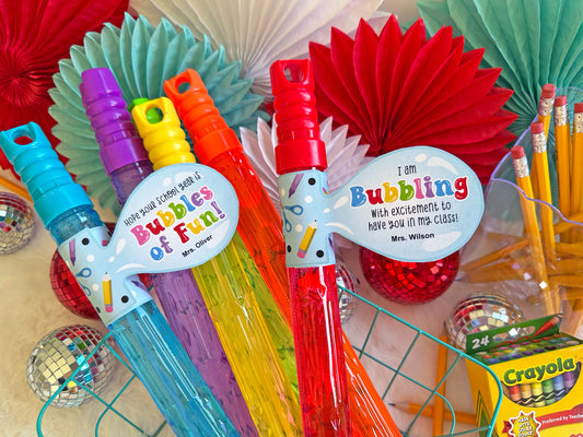 Printable First Day of School Bubble Wand Tags, Back to School Bubbles of Fun Tags
